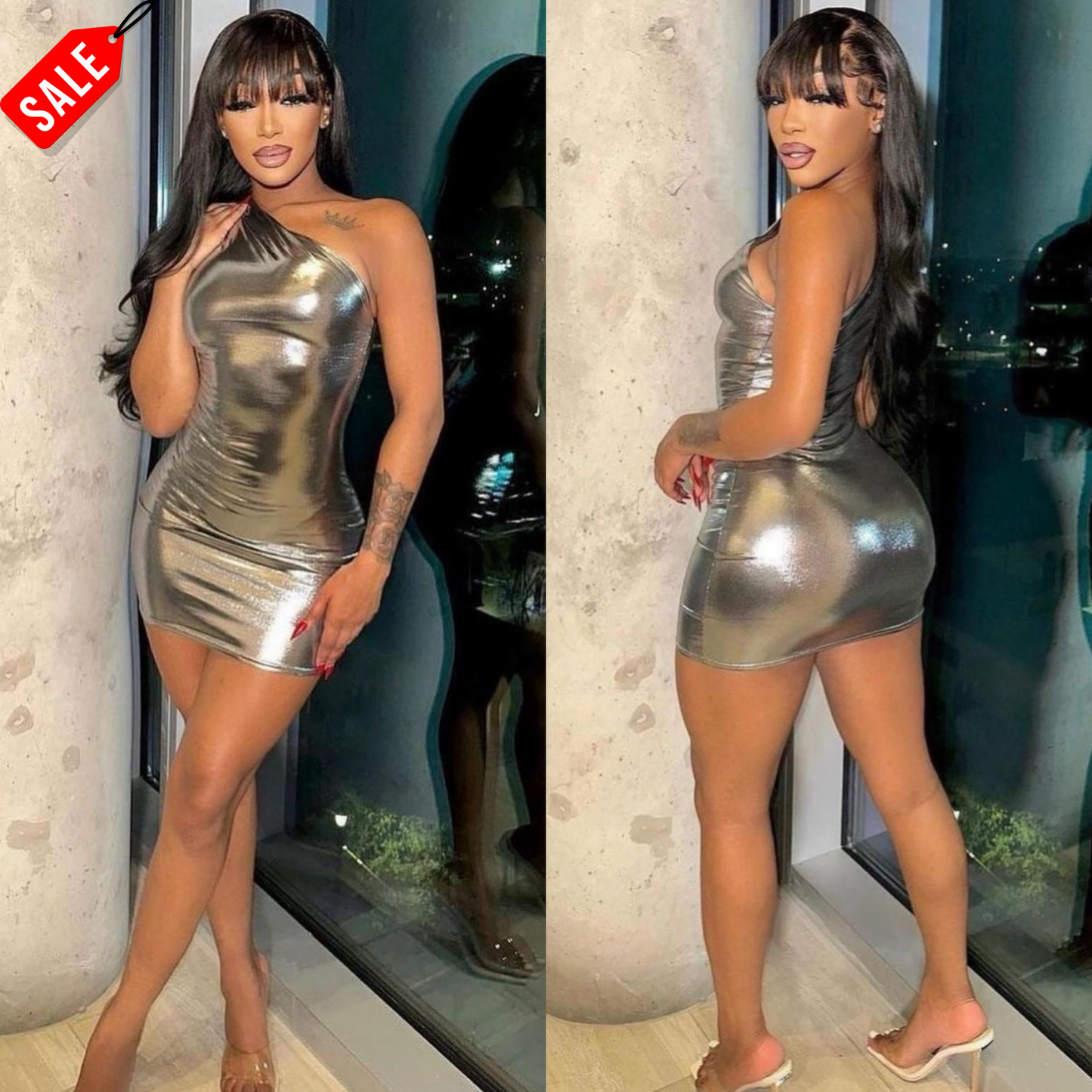 Oblique Metallic Dress