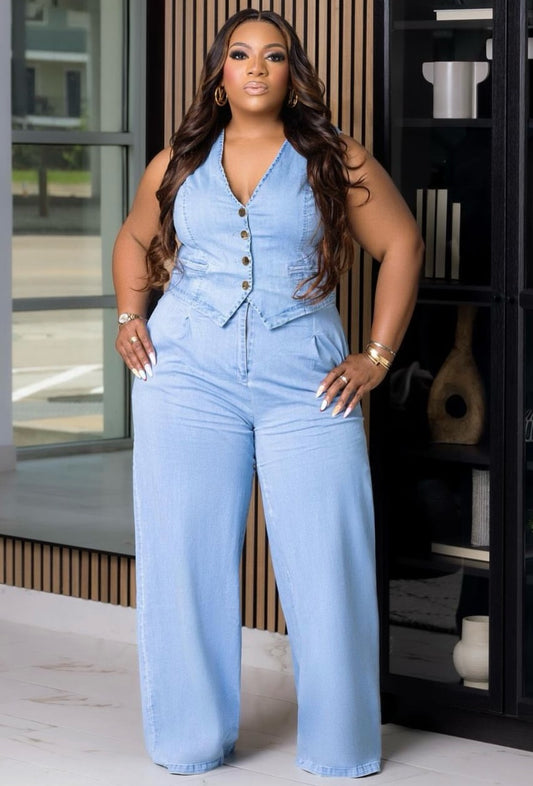 Very Indecisive Denim Pant Set (Plus Size)