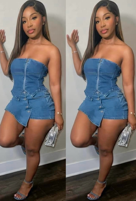 Rich Taste Denim Skort Set