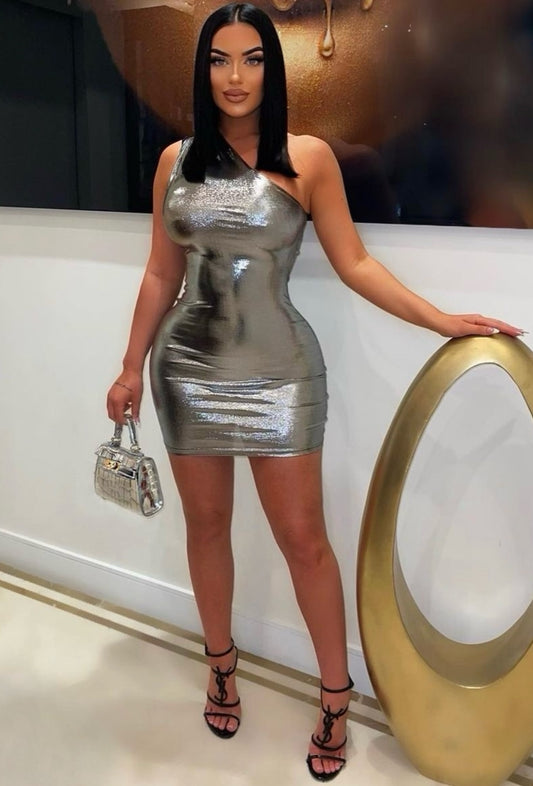 Oblique Metallic Dress