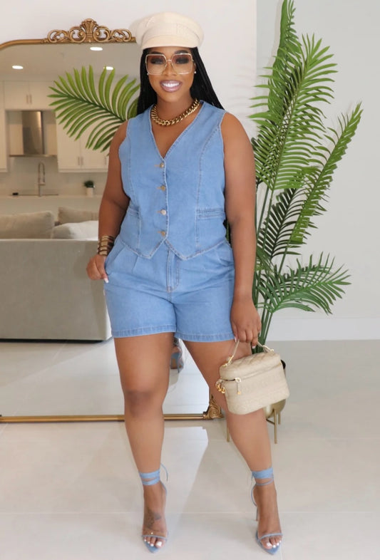 Azure Denim Short Set